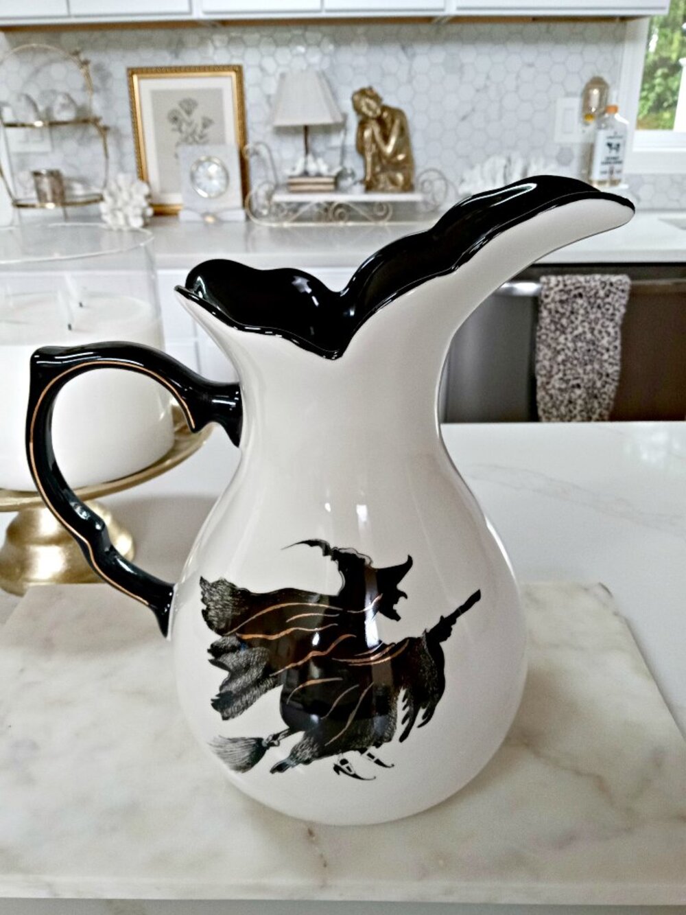NEW! LARGE WITCHES BREW TALL PITCHER FLYING WITCH